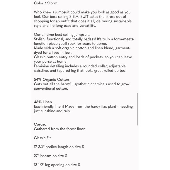 OUTERKNOWN S.E.A. Suit Jumpsuit Linen Cotton Coveralls Romper Boho S Minimalist - Picture 4 of 12